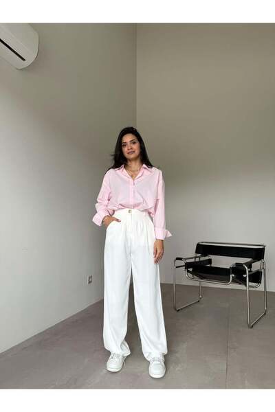 Bade Butik Ecru Gold Buttoned Palazzo Trousers