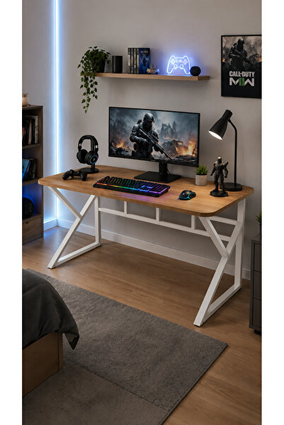 nünü home Gaming Oyuncu Masası 140x60 cm Metal Ayaklı Ahşap Bilgisayar ve Çal...