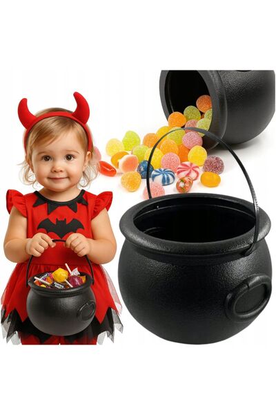 Korbi Găleată neagră de Halloween pentru dulciuri, tip cazan, 20 cm
