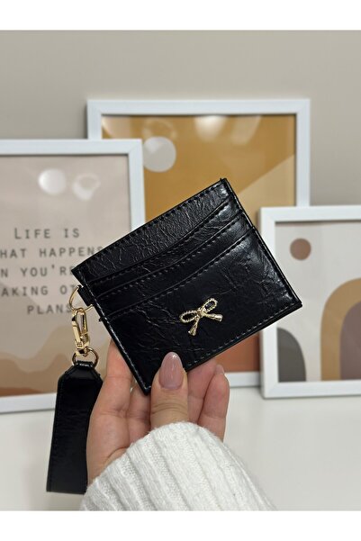 Paul Brand Mina Black Colorful Bow Detailed Minimalist Women's Card Holder Wa...