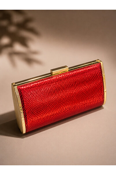 Gold Detaylı Dokulu Clutch Abiye Çanta Kadın Gece Davet El Çantası