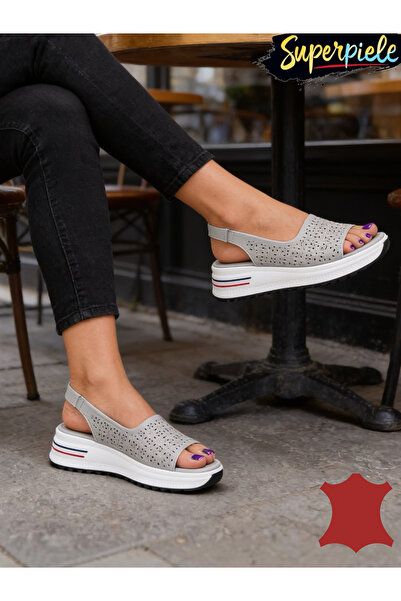 ANGEL BLUE Sandale dama piele naturala cu model perforat si talpa groasa