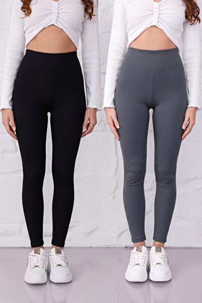 Mijja 2-Pack Advantage Women's No-Show Extra Flexible High Waist Ribbed Leggings