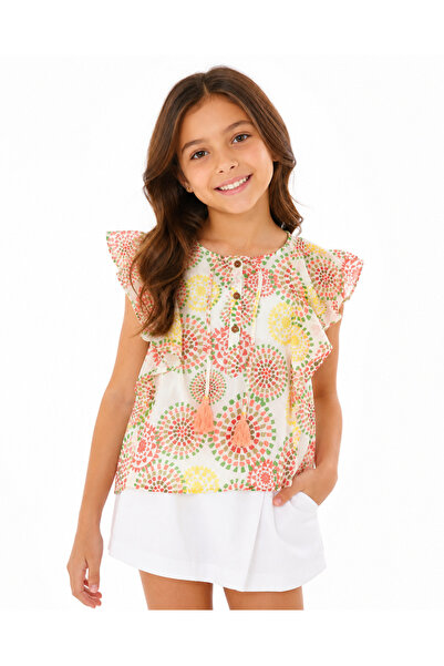 MADE Girls' Colorful Mandala Print Ruffle Sleeve Blouse