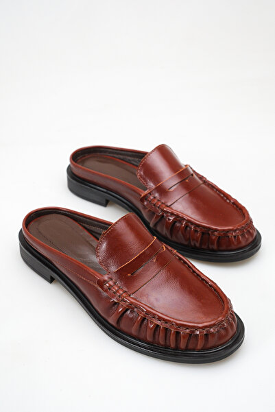 Ayakkabı Delisiyim Burgundy Women's Genuine Leather Loafer Slippers Orthopedi...