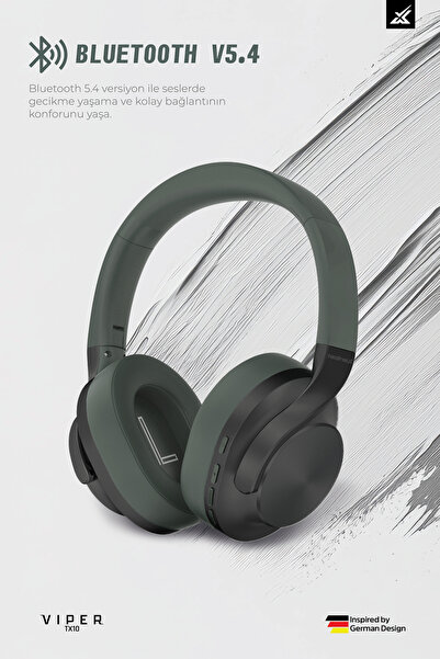 Tedinex VIPER TX10 Kablosuz Kulak Üstü Bluetooth Kulaklık 4 Mikrofonlu Multi Bass IPX4 Suya Dayanıklı Mat Yeşil