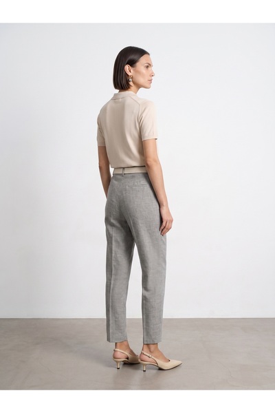 Dilvin 72729 Keten Karışımlı Kemerli Pantolon-Taş