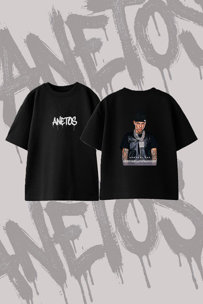 Anetos Central Cee_11 Design Printed Oversize Crew Neck T-Shirt Black