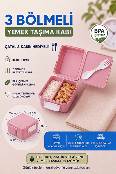 Akyüz Plastik 🥗   حاوية لحمل الطعام مكونة من 3 أقسام |   علبة غداء خالية من ...