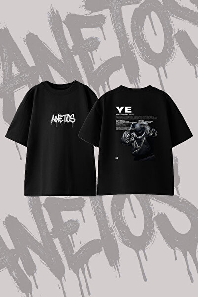 Anetos Ye Design Printed Oversize Crew Neck T-Shirt Black