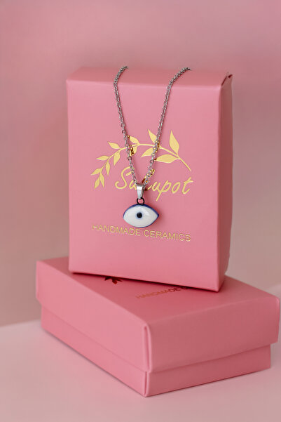 sukupotCeramics Gold Evil Eye Porcelain Charm Steel Necklace