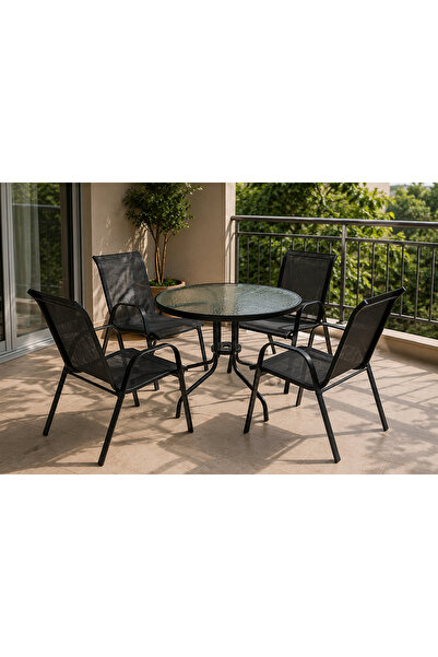 Target Home Τραπεζαρία κήπου Φ90εκ. σετ 5τεμ. Vista-Best μαύρο textiline μονό...