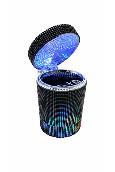 EFEAKS Kristal Siyah Taşlı RGB LED Işıklı Araç Küllüğü – Kapaklı Oto Küllük –...