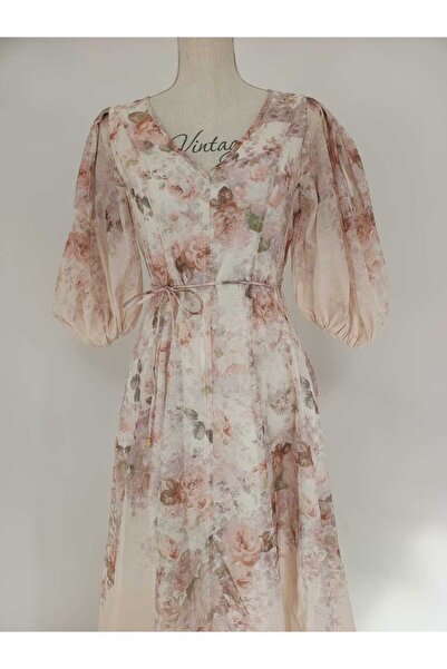 NICI UN BREND Rochie lunga, imprimeu floral, maneci bufante