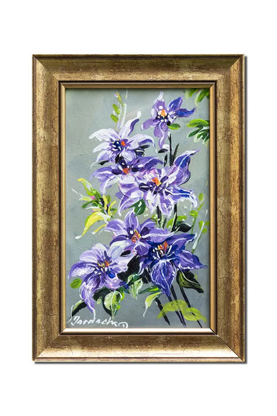 artnova Рамкирана ръчно рисувана картина, Клематис, 32x22см, маслена на платн...