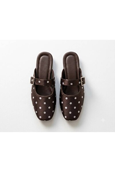 FEMME FATALE Satin Open-Back Ballet Slippers with Polka Dot Buckle Detail