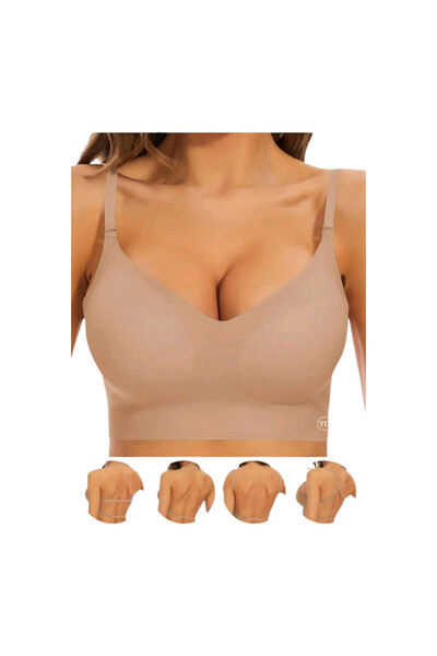 OEM Bustiera sport, crem, elastica, cu spatele reglabil, L