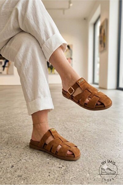 BY İMİS SHOES Tan Polyurethane Flexible Sole Gladiator Closed Front Slippers