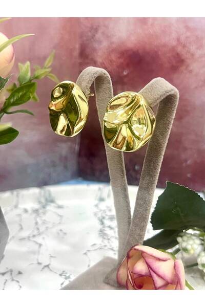 XUPING JEWELRY Gold Color Women's Crushed Plate Earrings - Wavy Design (2.5X2...