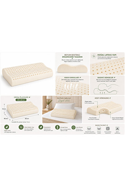 lin home handan polat %100 Doğal Lateks Boyun Destekli Ortopedik Yastık 40x60...