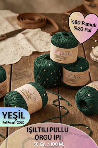 Dantelux Işıltılı Pullu Özle Örgü İpi (%80 Pamuk - %20 Metalik Pul) 50 Gr. 10...