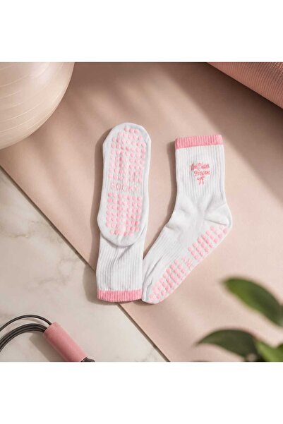 E&N Socks Pink Pilates Princess Nakışlı Kaydırmazlı Pilates Çorabı