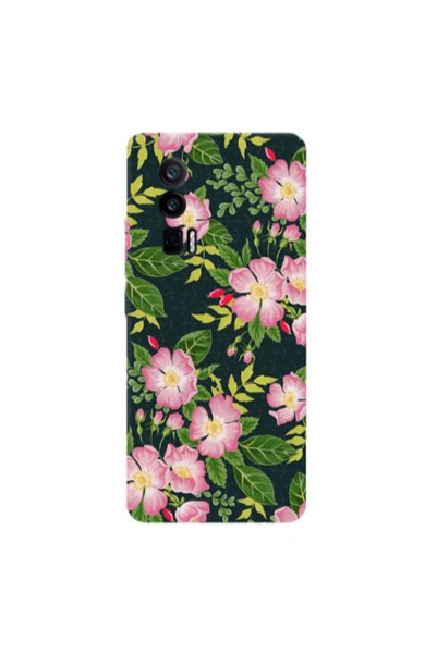 Other Xiaomi Poco F5 Pro Pink flowers green laves Transparent Silicone TPU Θήκη