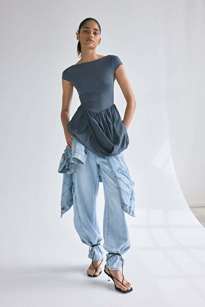 H&M Dual-fabric draped-panel dress