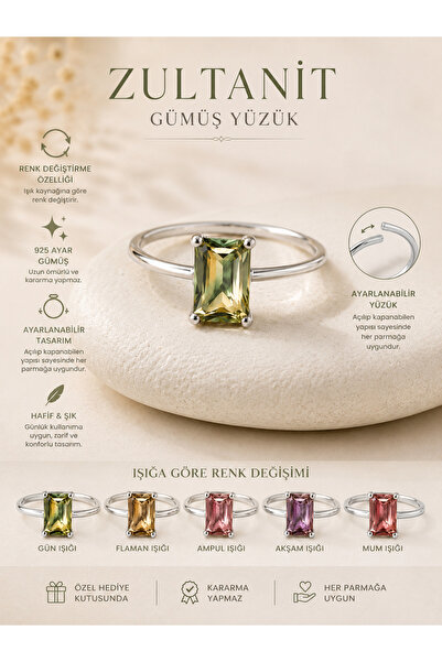 Yudi Atelier 925 Ayar Gümüş Zultanit Yüzük | Renk Değiştiren Zultanit Taşlı A...