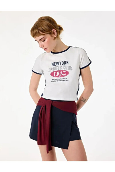 Koton Slim Fit Printed Crew Neck Short Sleeve Sports Crop T-Shirt