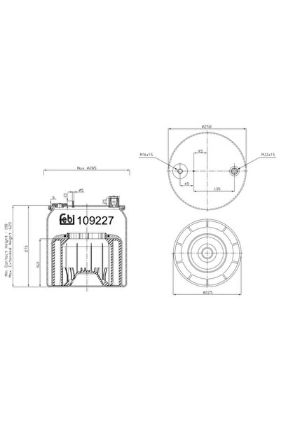 FEBI BILSTEIN Perna de Aer Spate (diametru: 225/258mm Dimeniune Fixare: M16xm...