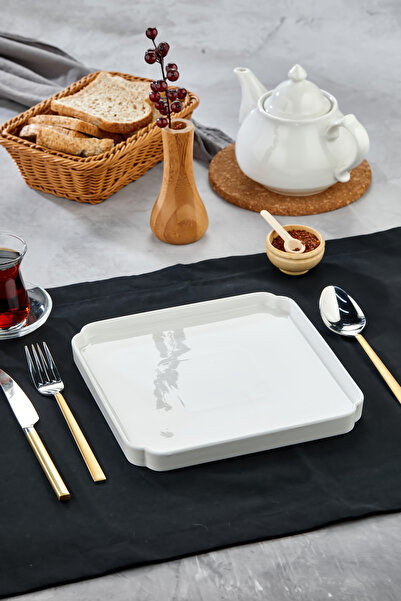 Empressco Modern 23 cm White Porcelain Square Presentation Plate for Breakfas...