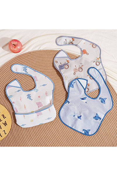 choice2 SMT2127-B03 3 Pack Mess Proof Baby Bib with Reversible Pocket, Waterp...