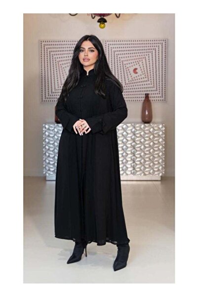 HYX Women's Flared Abaya with Fabric Buttons - Black