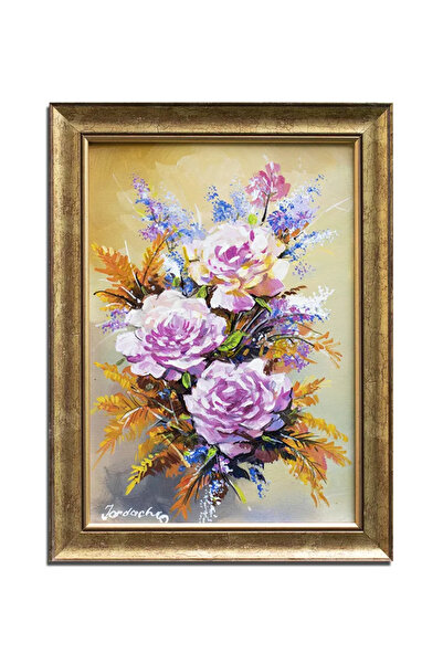 artnova Buchet vibrant cu trandafiri roz, tablou pictat manual inramat, 40x30...