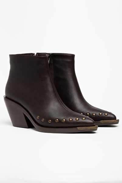 DENORA Bitter Brown Matte Leather Flat Trok Detail Zippered Metal Toe Western...