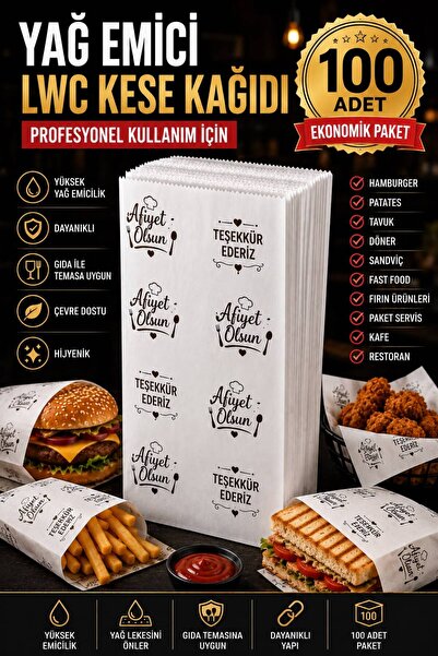 Mink Print Co 100 Adet Baskılı Servis Kesesi 15x20x8 cm - Tost Poğaça Simit S...