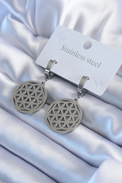 ARMÜZ 316L Steel Silver Color Lotus Model Women's Earrings