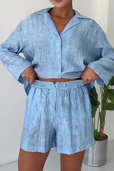 MyLoore Women's Blue Casual Shirt Shorts Set |   Comfortable Summer Set Mlb227