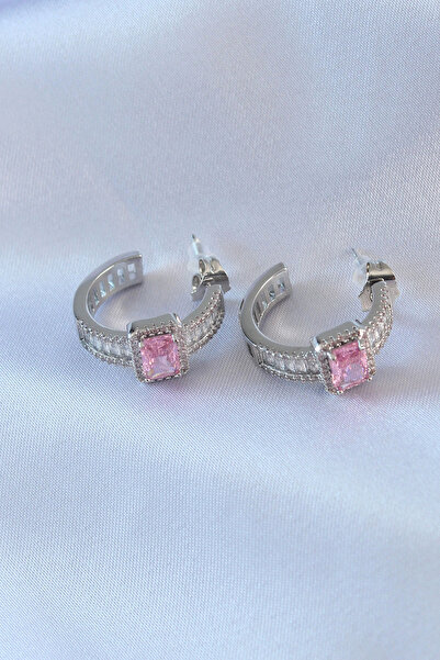 ARMÜZ Vip Series Silver Color Half Hoop Model Zircon Stone Brass Women's Earr...
