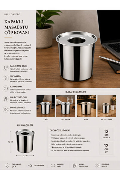 PALU GASTRO Stainless Steel Desktop Trash Can with Lid – Stylish and Compact ...