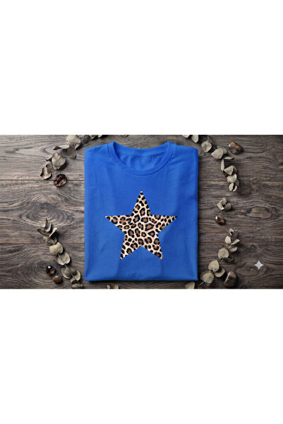 KOZİA OUTDOORS Women's Leopard Print Star Print Crew Neck Oversized Combed Co...