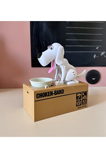 HEDİYEBİZİZ White - Money-Eating Dog Piggy Bank Choken Bako Thief Piggy Bank