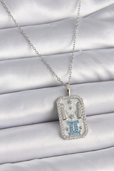 ARMÜZ 316L Steel Silver Color Chain Gemini Zodiac Sign Zircon Stone Women's N...