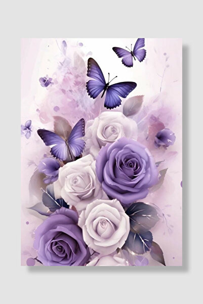 Luna Marissa Poster cu fluturi Fluturi mov și trandafiri albi mov Decor de pe...