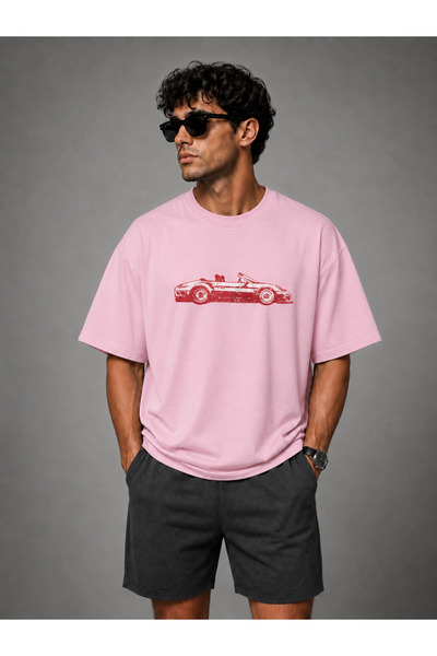 FECCY Tricou Premium Red Car Unisex pentru bărbați, din bumbac, supradimensionat