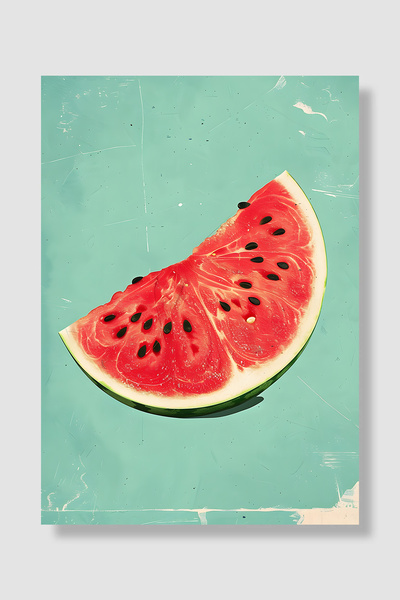 Luna Marissa Poster cu fructe, turcoaz, fundal, felie de pepene verde, ilustr...