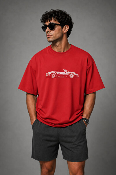 FECCY Premium Red Car Unisex Men's T-Shirt Cotton Oversize T-Shirt