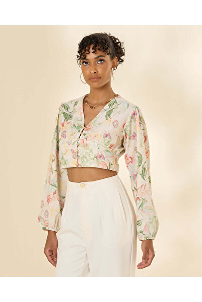 REDTAG Women Cream Plain Shirt Blouse