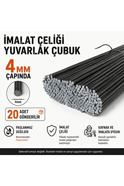 Home 4 mm İmalat Çeliği Yuvarlak Demir Çubuk 20 Adet Dolu Mil Çelik Çubuk Kay...